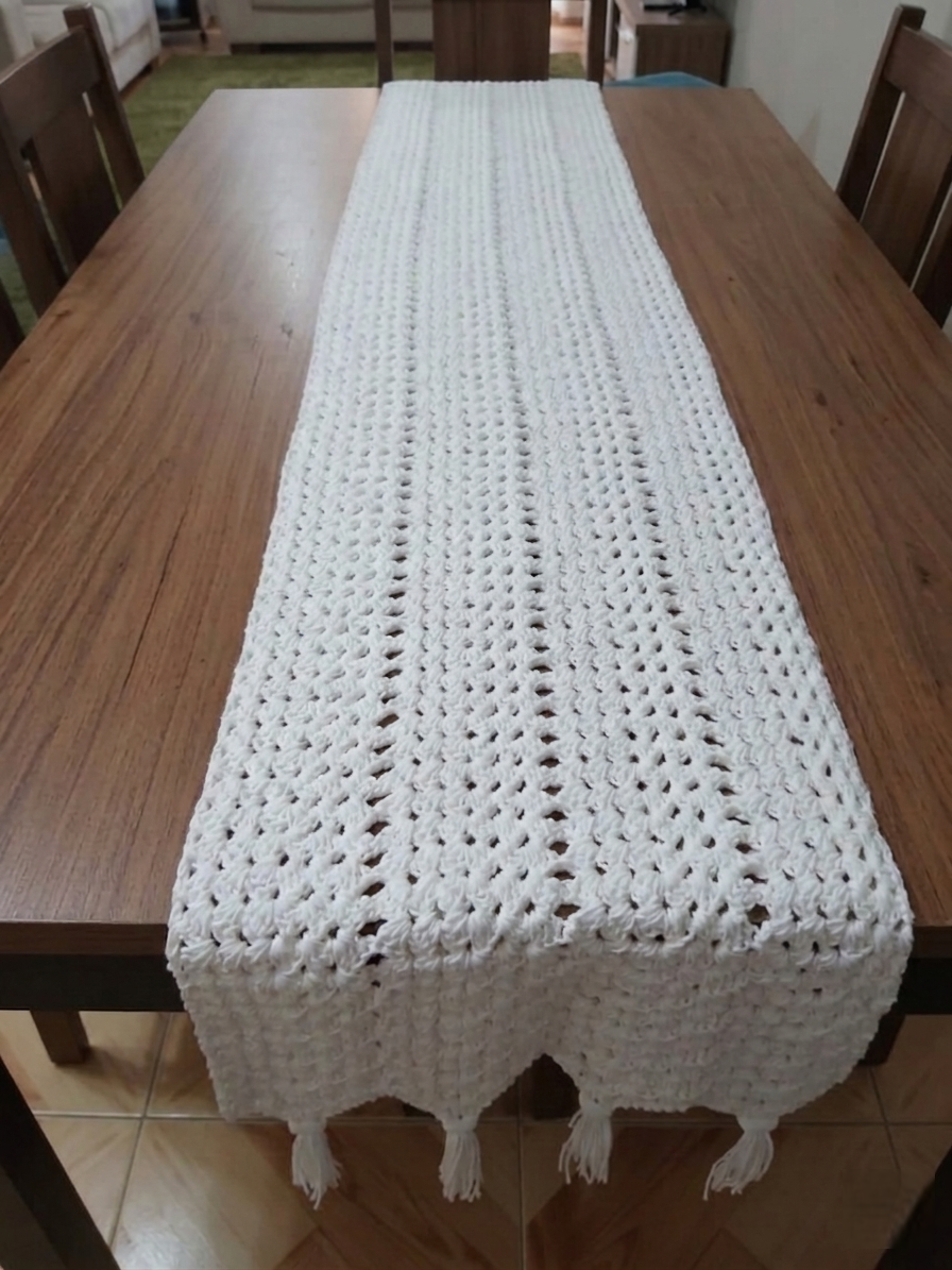 Handmade ,"Ovela Ivory" white table runner