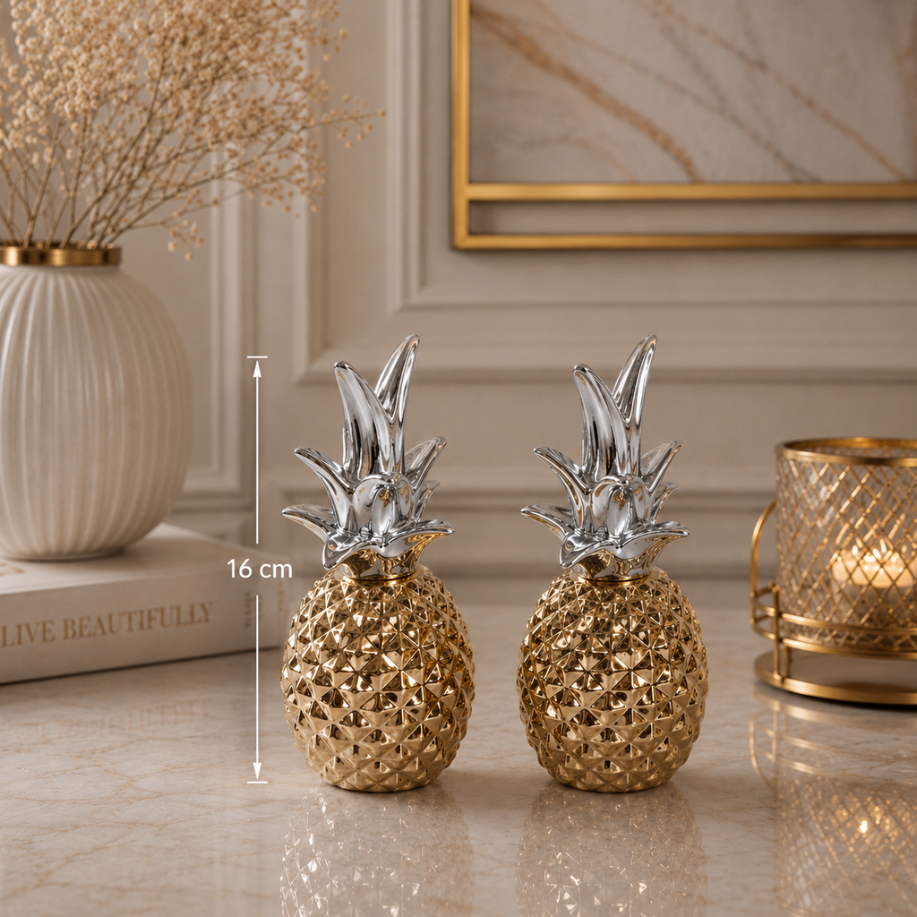 Ovela Tropy Pineapples(Silver with Gold) -  قطعتين أو 3 ديكور أناناس (فضي مع ذهبي) 