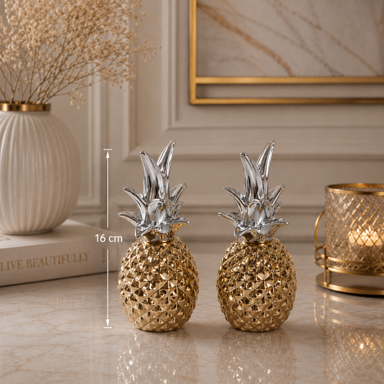 Ovela Tropy Pineapples(Silver with Gold) -  قطعتين أو 3 ديكور أناناس (فضي مع ذهبي) 