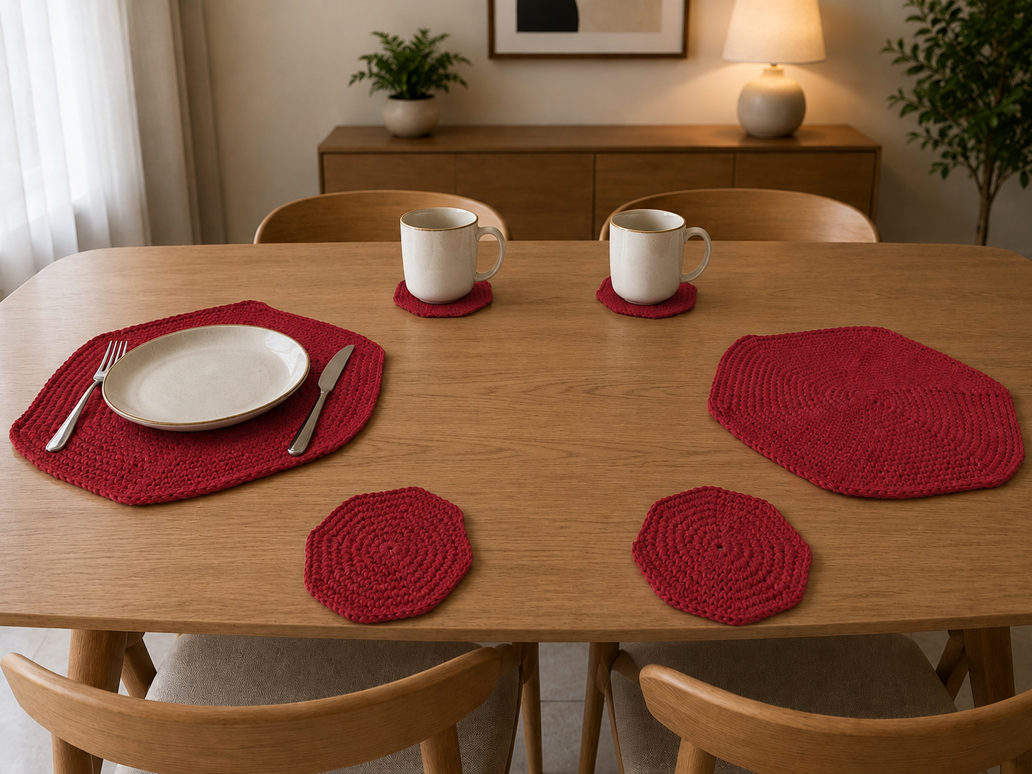 Ovela Scarlet Weave Set(6 items) (placemats (set of 2) & coasters (set of 4))