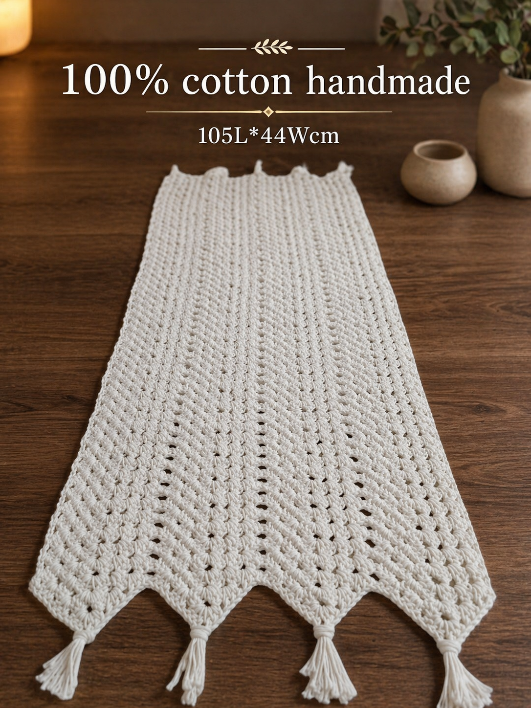 Handmade ,"Ovela Ivory" white table runner