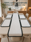 "Ovela Cedar Dining Set" White with charcoal green border-Table runner and 4 placemats set