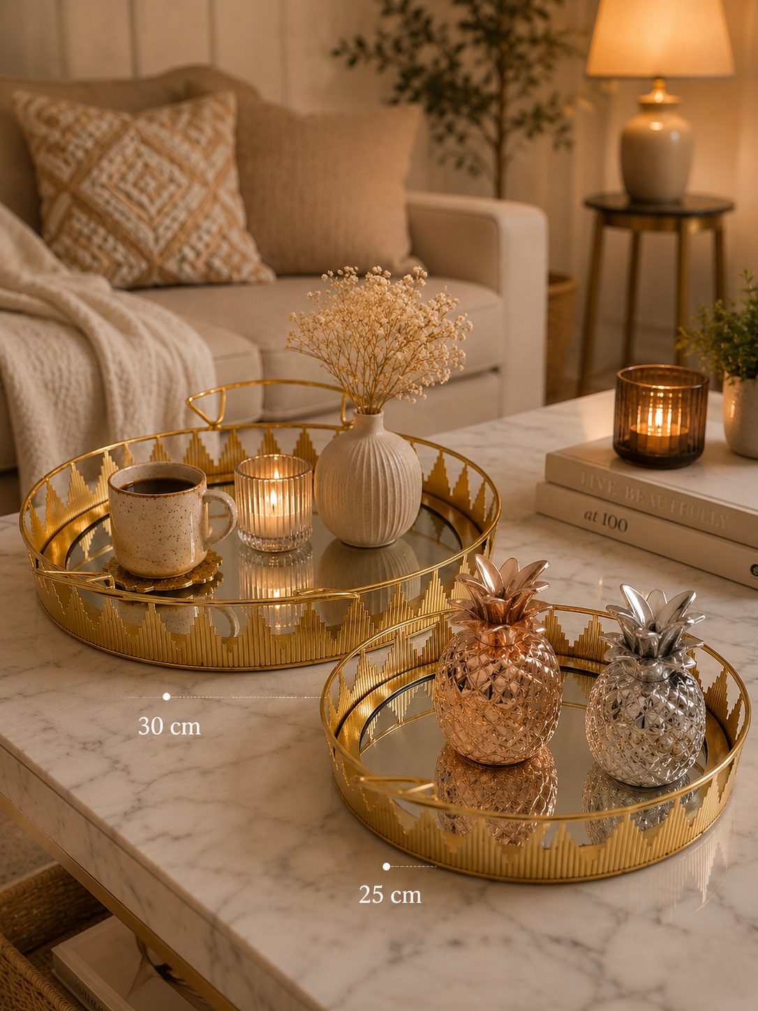 Amara Golden Mirror Tray (1 or 2 pieces)