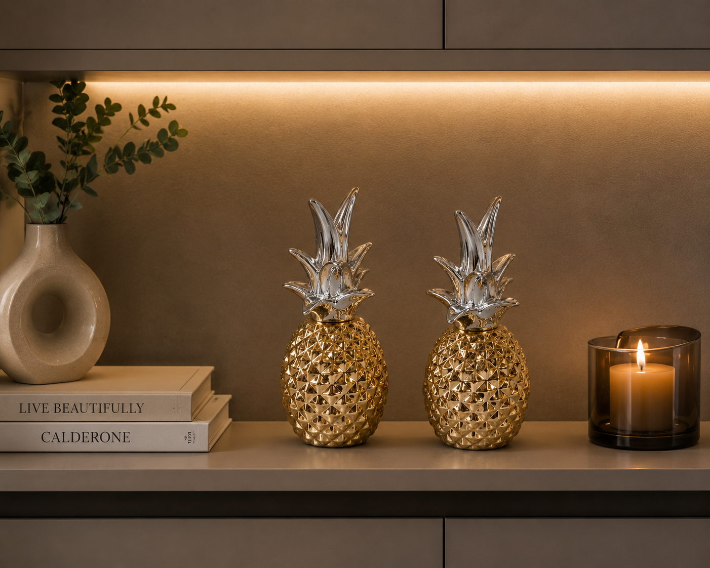 Ovela Tropy Pineapples(Silver with Gold) -  قطعتين أو 3 ديكور أناناس (فضي مع ذهبي) 