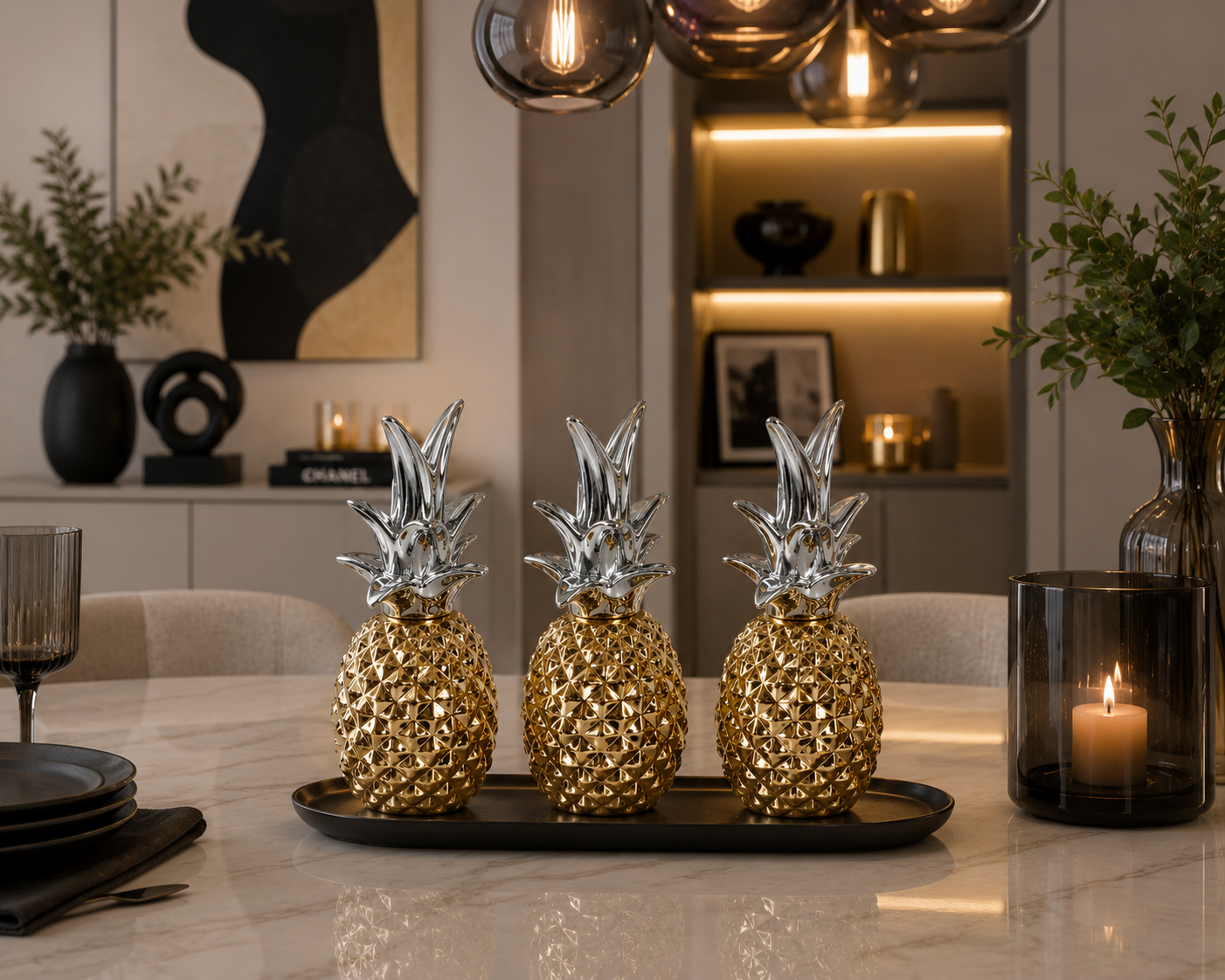 Ovela Tropy Pineapples(Silver with Gold) -  قطعتين أو 3 ديكور أناناس (فضي مع ذهبي) 