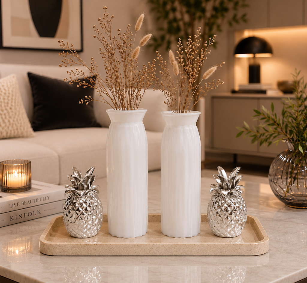 طقم فازة أو 2 أو 3 مع قطعتين أنانس فضي - Verve Vase - Grace pineapples