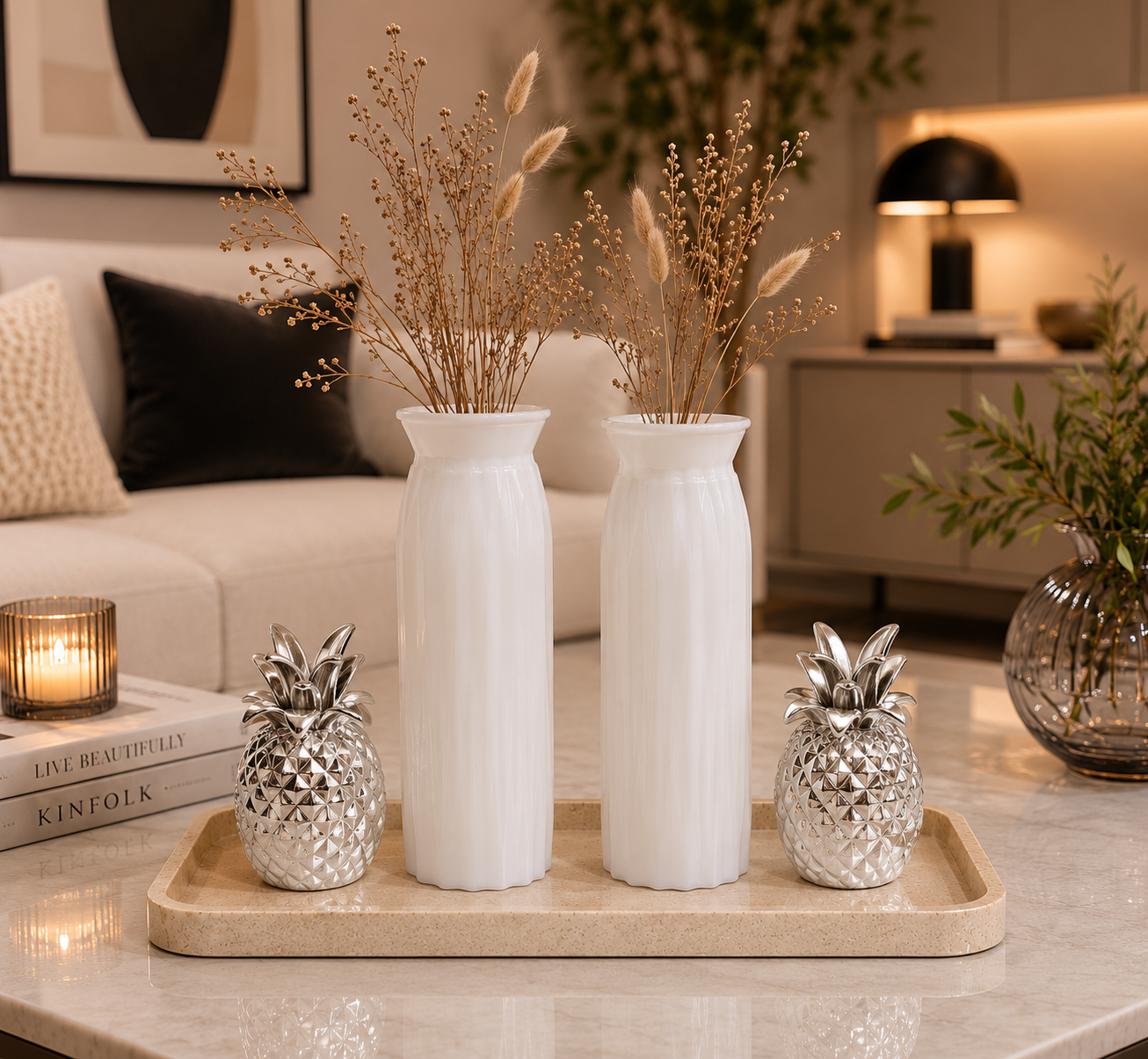 طقم فازة أو 2 أو 3 مع قطعتين أنانس فضي - Verve Vase - Grace pineapples