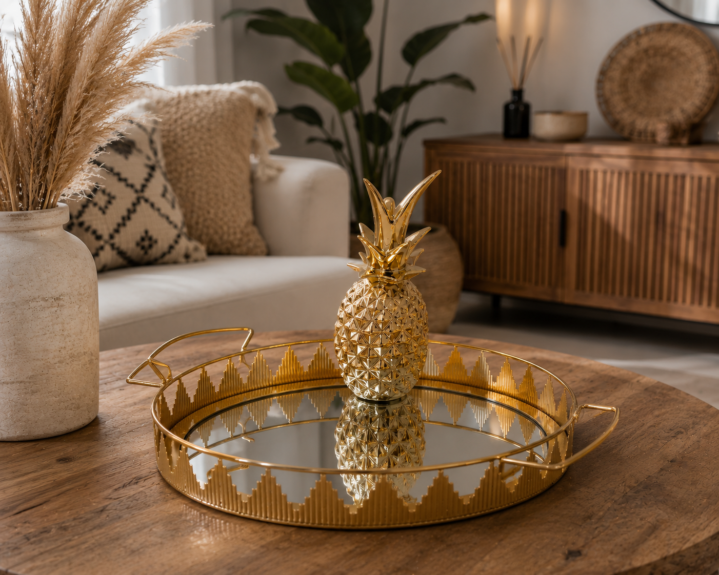Amara Golden Mirror Tray with gold Pineapple (2 or 3 pieces)