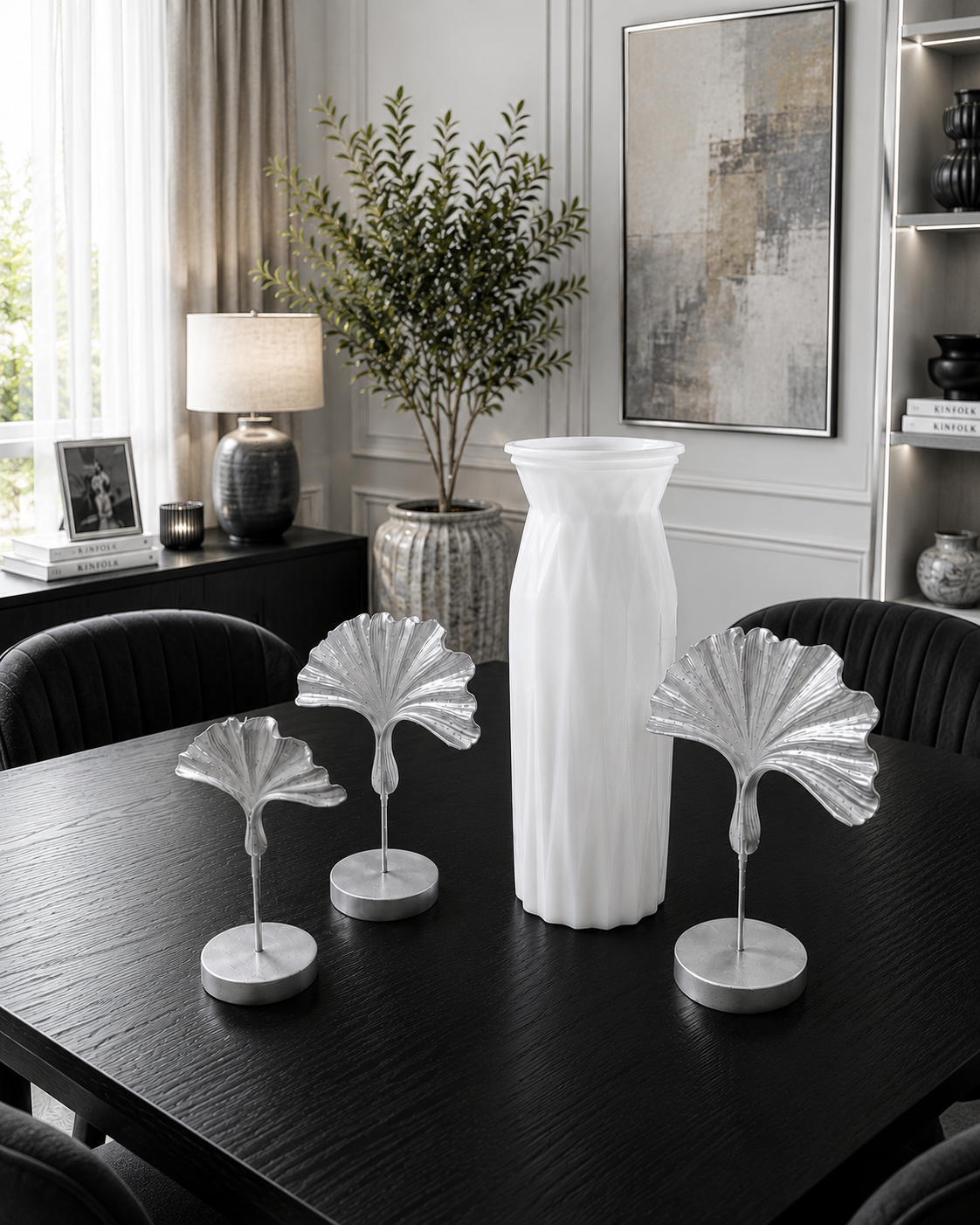 Ginko Silver sculptures with Verve Vase (4 pieces)