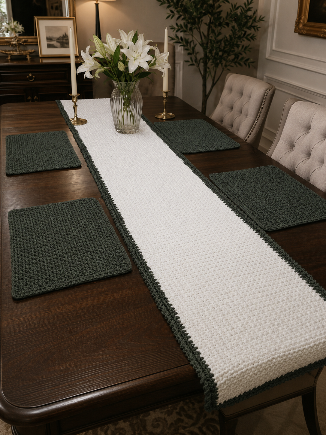 Ovela Cedar Olive Runner and placemats set(5 pieces)