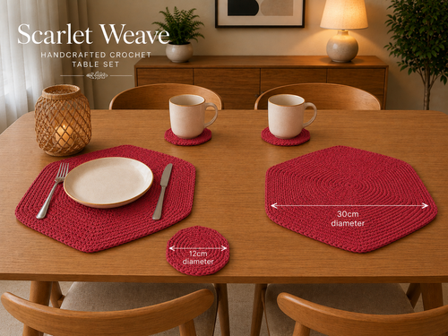 Ovela Scarlet Weave Set(6 items) (placemats (set of 2) & coasters (set of 4))
