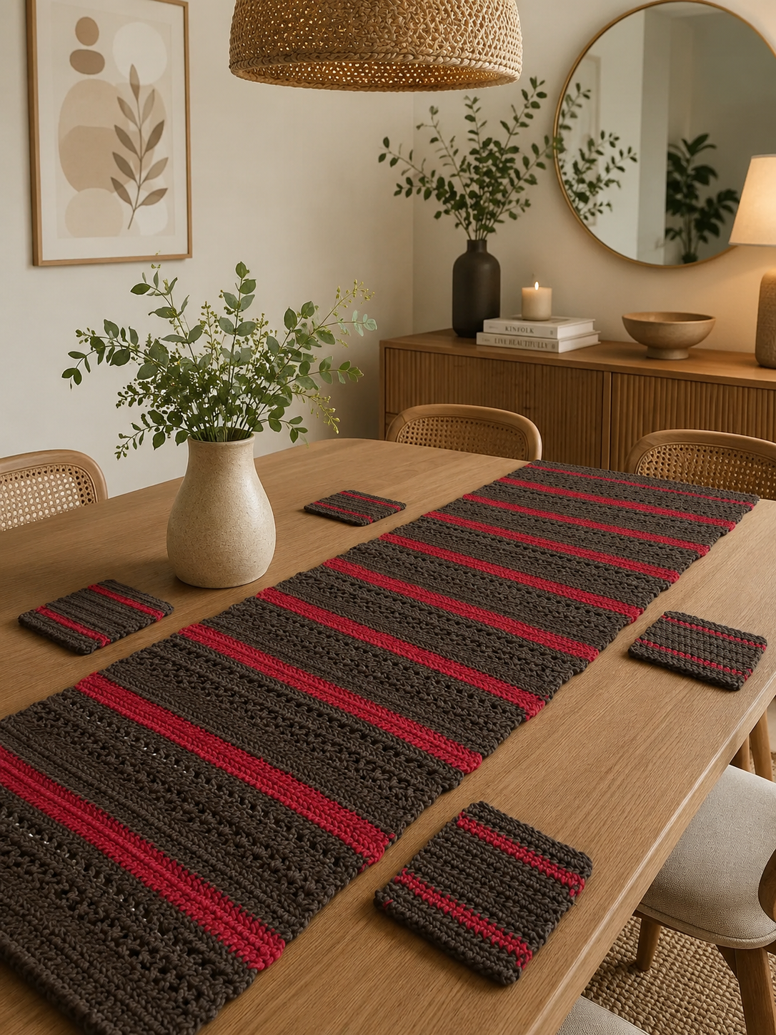 Ovela Rouge table runner with coasters set (runner+ 4 coasters)