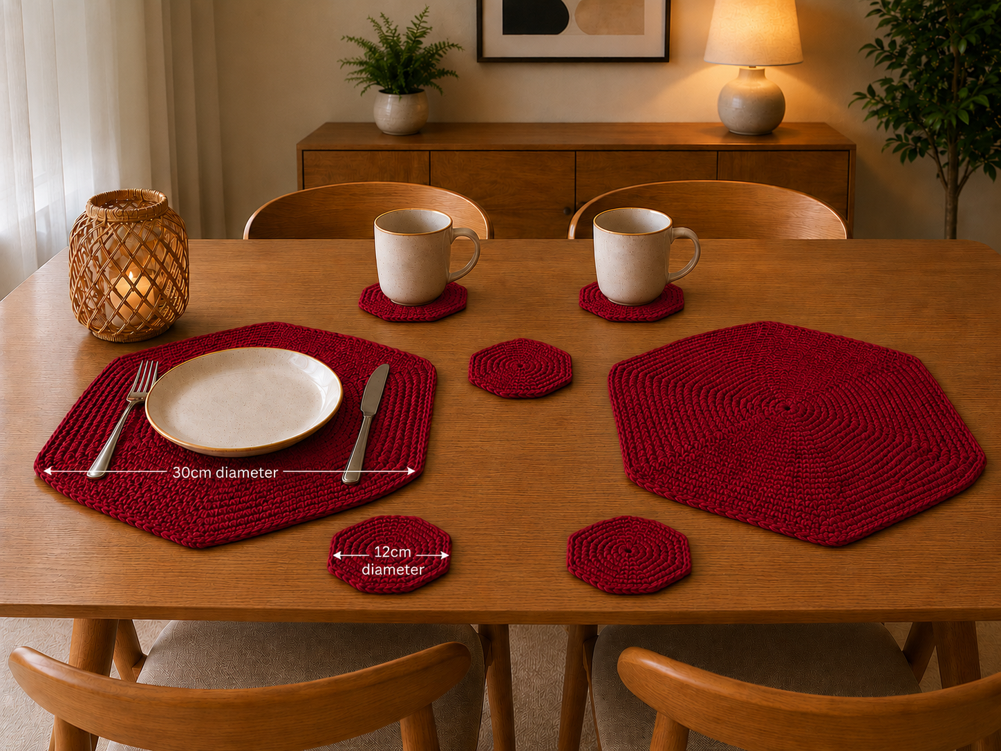 Ovela Scarlet Weave Set(7 items) (2 placemats & 5 coasters)