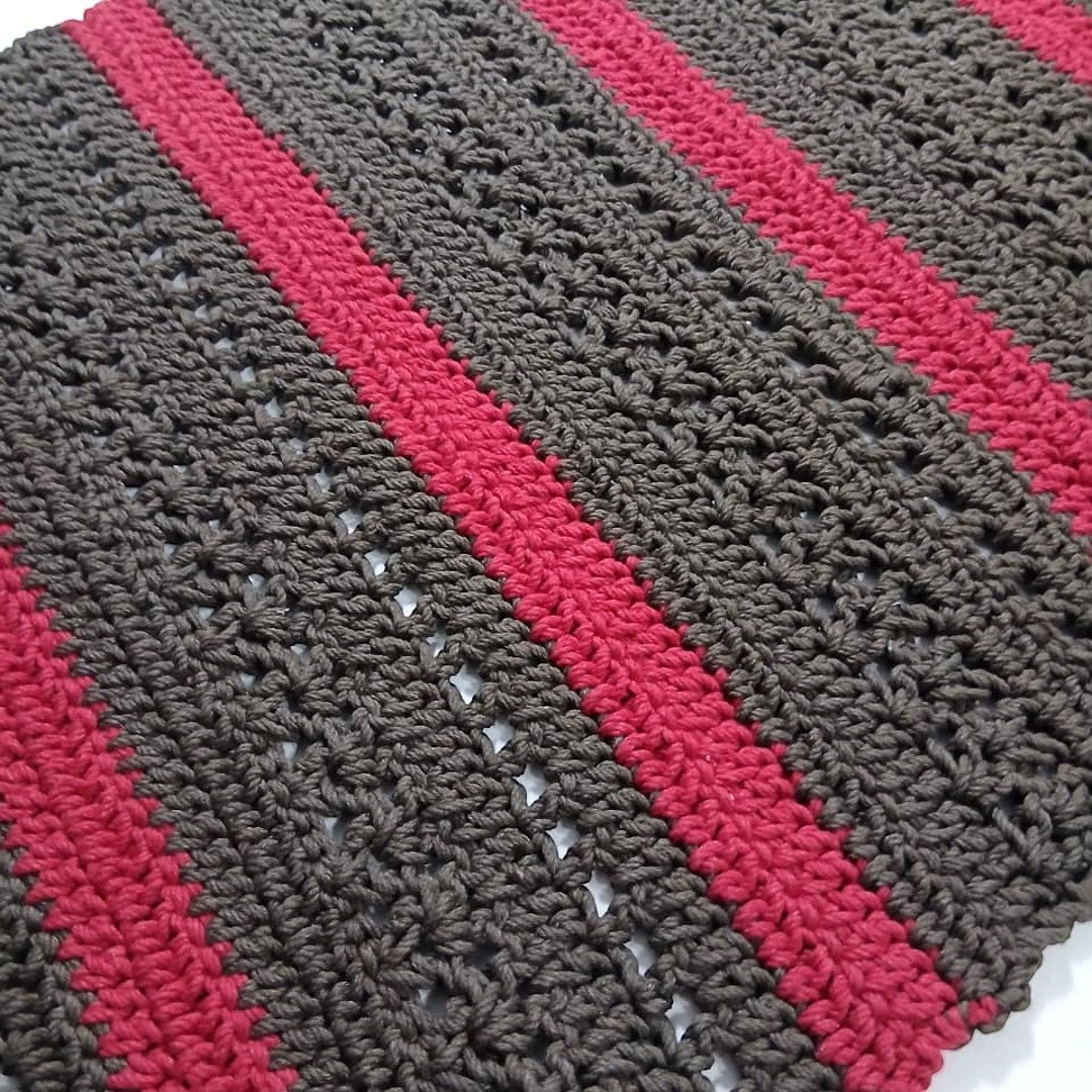 handmade crochet table runner, contrast, bold and character.