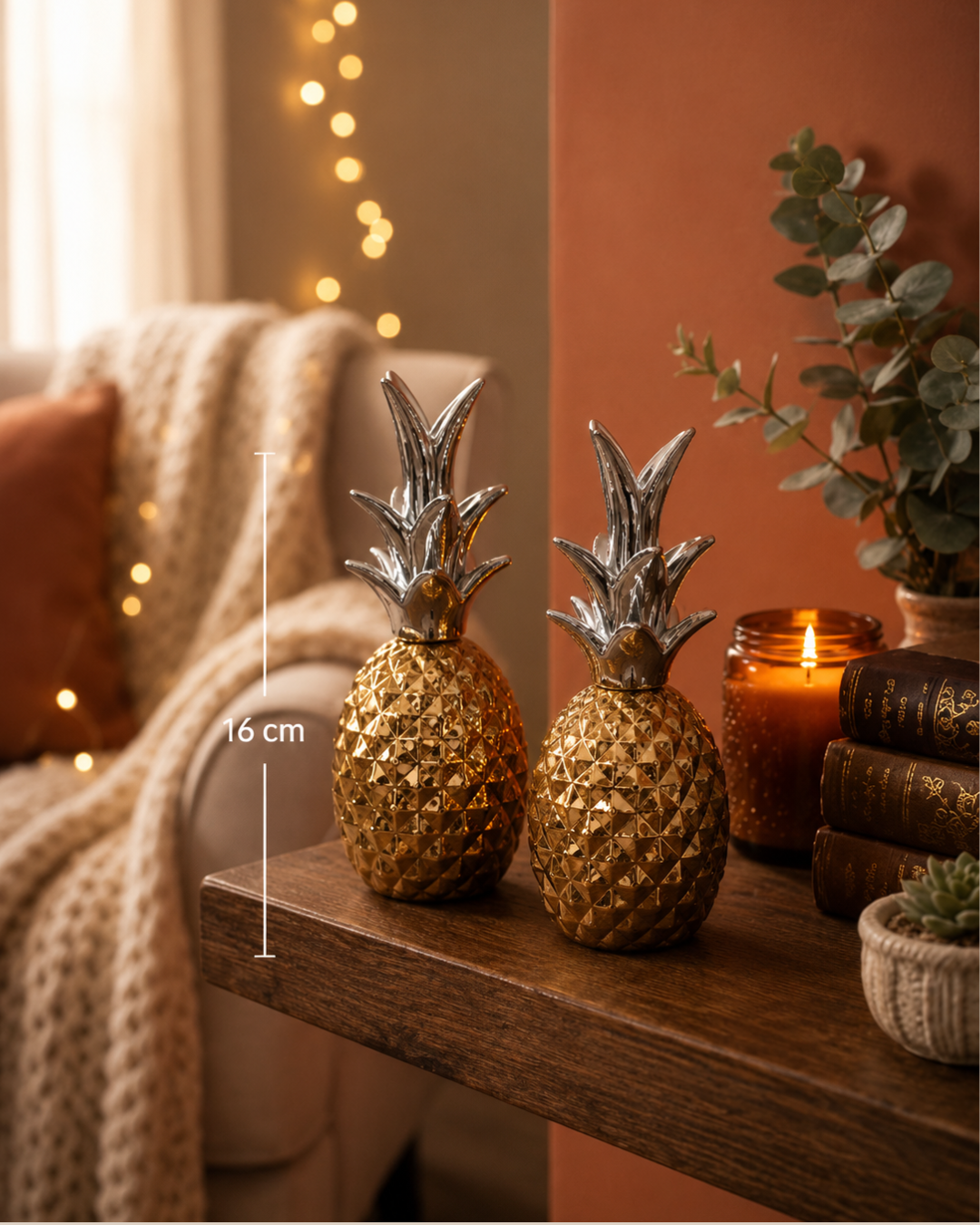 Ovela Tropy Pineapples(Silver with Gold) -  قطعتين ديكور أناناس (فضي مع ذهبي) 