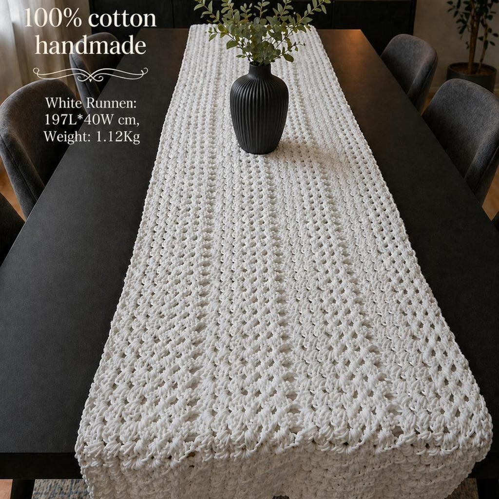 Handmade ,"Ovela Ivory" white table runner