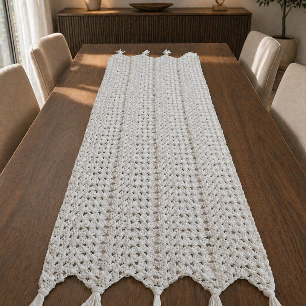 Handmade ,"Ovela Ivory" white table runner