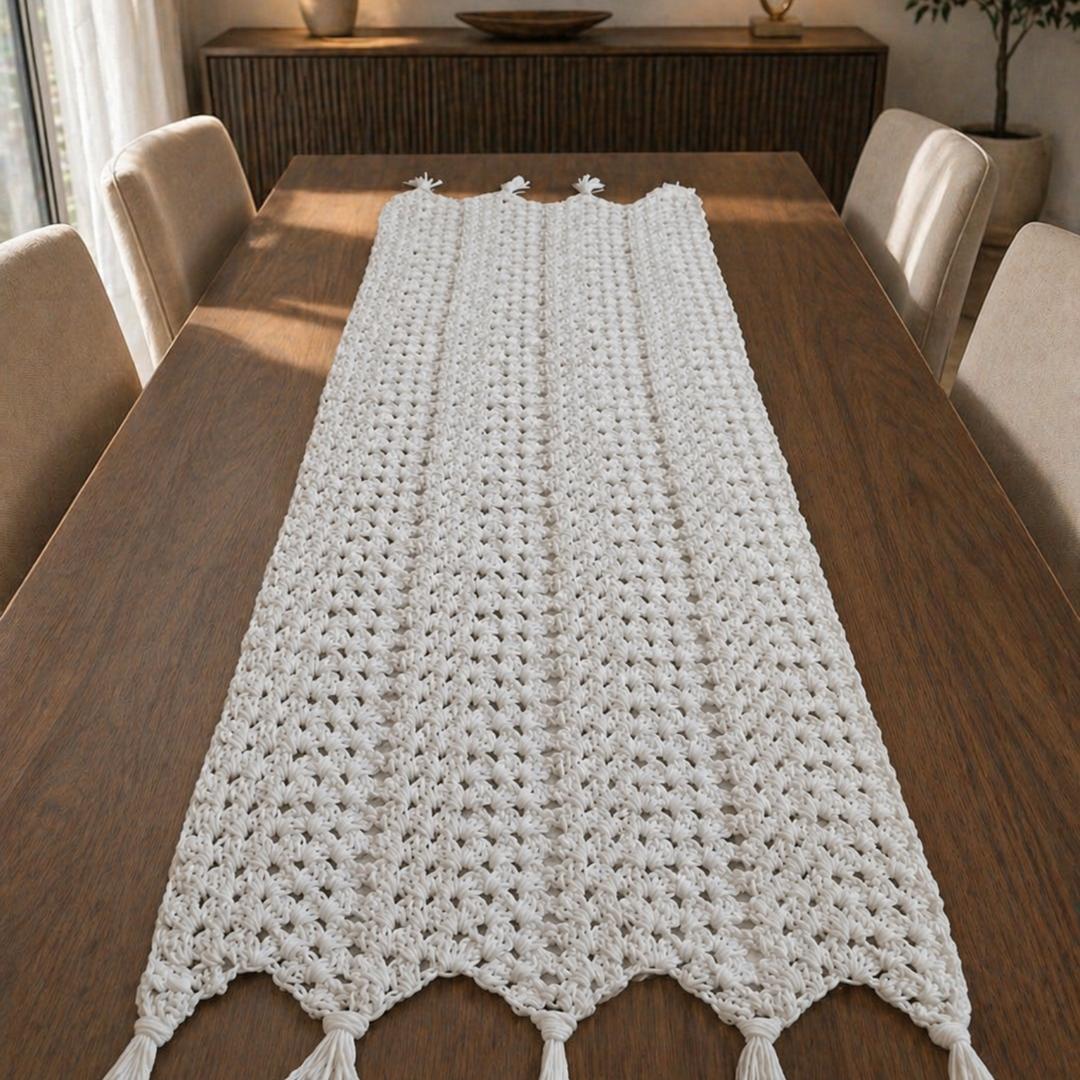 Handmade ,"Ovela Ivory" white table runner