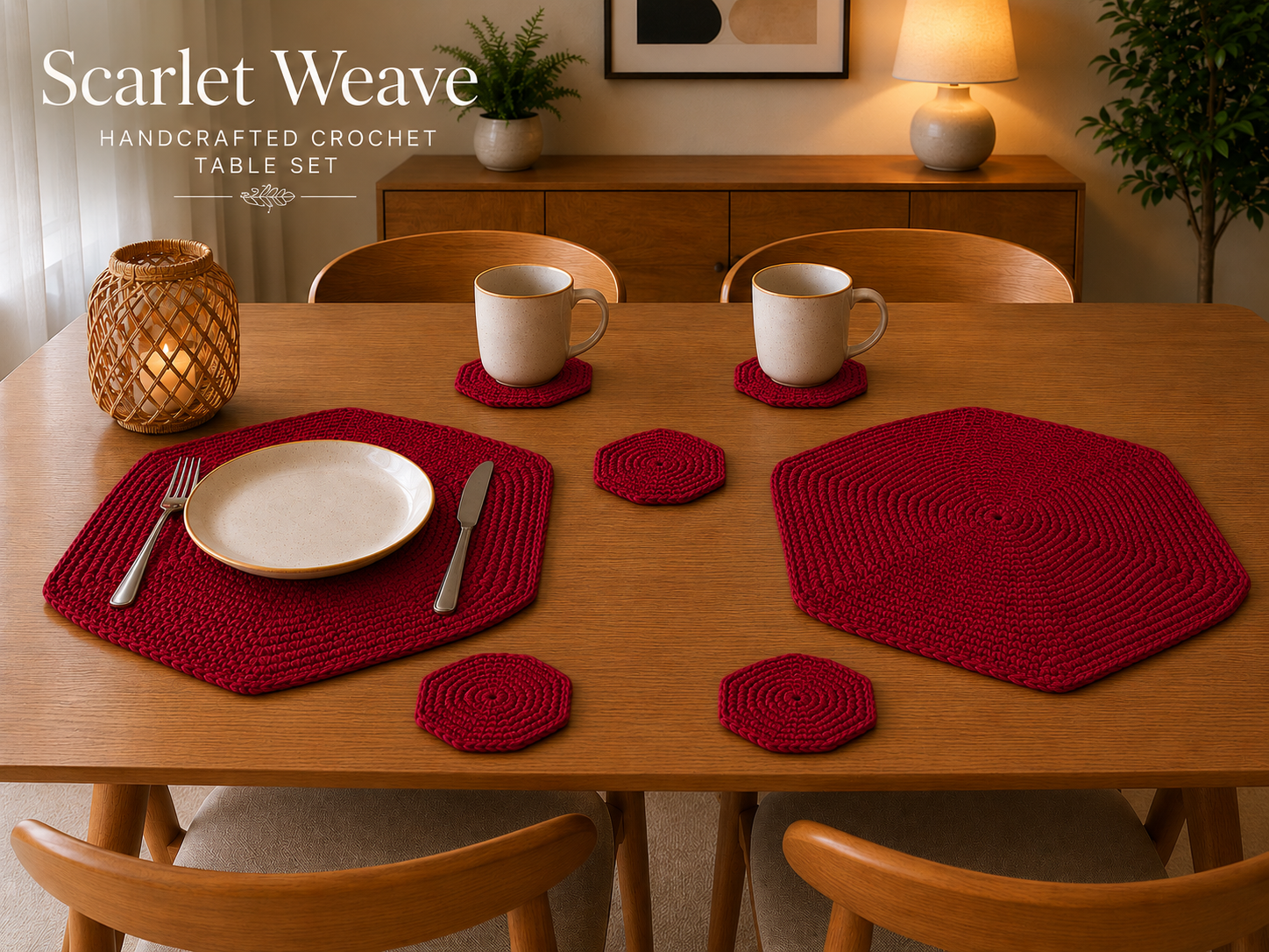 Ovela Scarlet Weave Set(7 items) (2 placemats & 5 coasters)