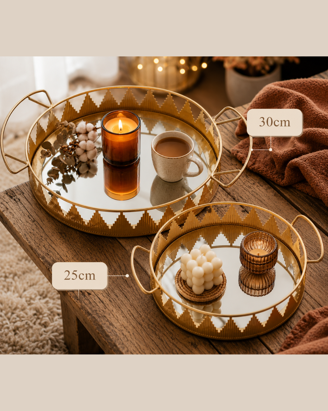 Amara Golden Mirror Tray (1 or 2 pieces)